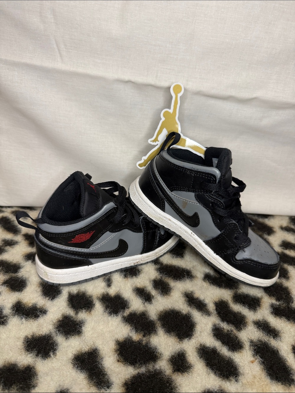 Jordan Kids Black and Gray High-Top Sneakers with Red Accent